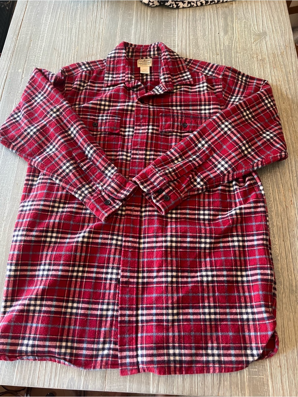 L.L. Bean Red Black and White Plaid Button-Down Shirt
